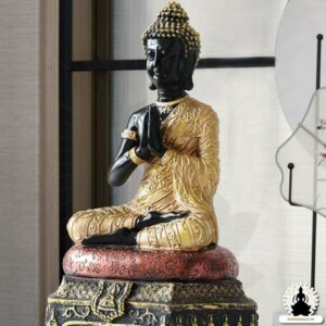 Buddha Figurer Buddha i sort og guld i harpiks (23 cm) Zen meditation dekoration (2)