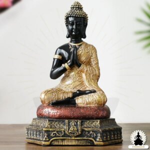 Buddha Figurer Buddha i sort og guld i harpiks (23 cm) Zen meditation dekoration (3)