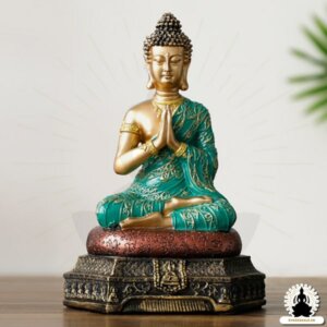 Buddha Figurer Grøn og guld Resin Buddha (23 cm) Zen Meditation Dekoration (1)