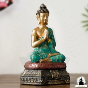 Buddha Figurer Grøn og guld Resin Buddha (23 cm) Zen Meditation Dekoration (3)